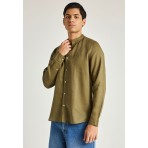 Funky Buddha The Essentials Ανδρικό Μακρυμάνικο Λινό Πουκάμισο Χακί