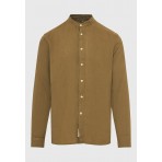 Funky Buddha The Essentials Ανδρικό Μακρυμάνικο Λινό Πουκάμισο Χακί