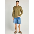 Funky Buddha The Essentials Ανδρικό Μακρυμάνικο Λινό Πουκάμισο Χακί