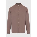Funky Buddha The Essentials Ανδρικό Μακρυμάνικο Λινό Πουκάμισο Καφέ