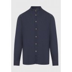 Funky Buddha The Essentials Ανδρικό Μακρυμάνικο Λινό Πουκάμισο Μπλε Σκούρο