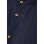 Funky Buddha The Essentials Ανδρικό Μακρυμάνικο Λινό Πουκάμισο Μπλε Σκούρο