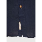 Funky Buddha The Essentials Ανδρικό Μακρυμάνικο Λινό Πουκάμισο Μπλε Σκούρο