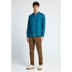 Funky Buddha The Essentials Ανδρικό Μακρυμάνικο Λινό Πουκάμισο Τυρκουάζ