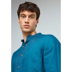 Funky Buddha The Essentials Ανδρικό Μακρυμάνικο Λινό Πουκάμισο Τυρκουάζ