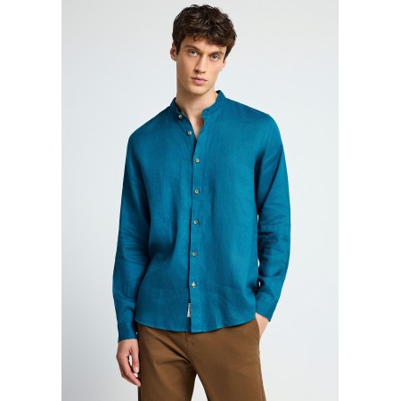 Funky Buddha The Essentials Ανδρικό Μακρυμάνικο Λινό Πουκάμισο Τυρκουάζ
