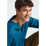 Funky Buddha The Essentials Ανδρικό Μακρυμάνικο Λινό Πουκάμισο Τυρκουάζ