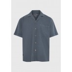 Funky Buddha The Essentials Ανδρικό Κοντομάνικο Πουκάμισο Γκρι Σκούρο