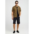 Funky Buddha Ανδρικό Κοντομάνικο Πουκάμισο Καφέ, Μαύρο