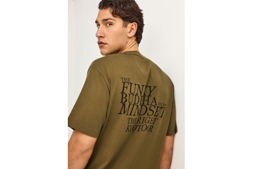 Funky Buddha Print On The Back Relaxed T-Shirt Ανδρικό (FBM013-014-04-DUSTY-OLIVE)