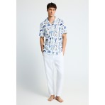 Funky Buddha Ανδρικό Κοντομάνικο Πουκάμισο Εκρού, Μπλε