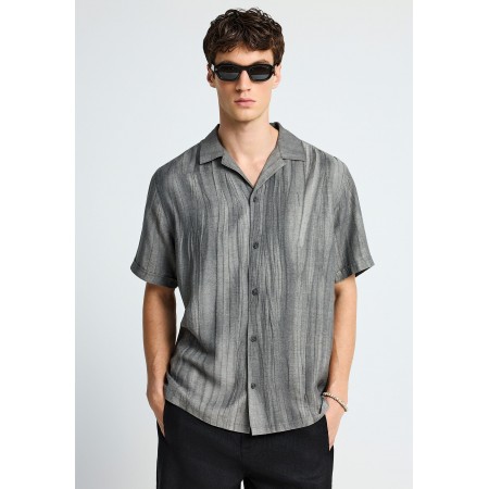 Funky Buddha Ανδρικό Κοντομάνικο Πουκάμισο Γκρι Ανοιχτό