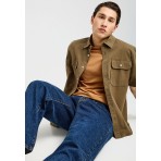 Funky Buddha Print On The Back Ανδρικό Κοντομάνικο Πουκάμισο Λαδί