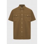 Funky Buddha Print On The Back Ανδρικό Κοντομάνικο Πουκάμισο Λαδί