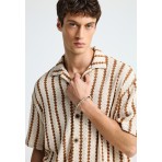 Funky Buddha Striped Ανδρικό Κοντομάνικο Πουκάμισο Κοντομάνικο Εκρού, Καφέ