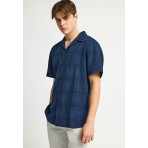 Funky Buddha Ανδρικό Κοντομάνικο Πουκάμισο Μπλε Σκούρο