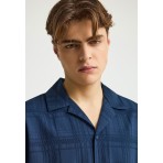 Funky Buddha Ανδρικό Κοντομάνικο Πουκάμισο Μπλε Σκούρο