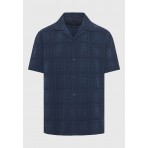 Funky Buddha Ανδρικό Κοντομάνικο Πουκάμισο Μπλε Σκούρο