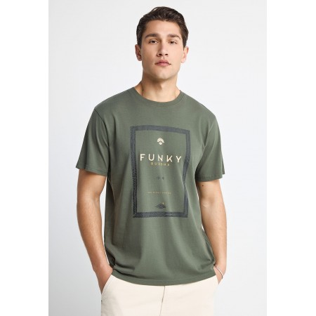Funky Buddha Ανδρικό Κοντομάνικο T-Shirt Χακί, Εκρού, Κίτρινο