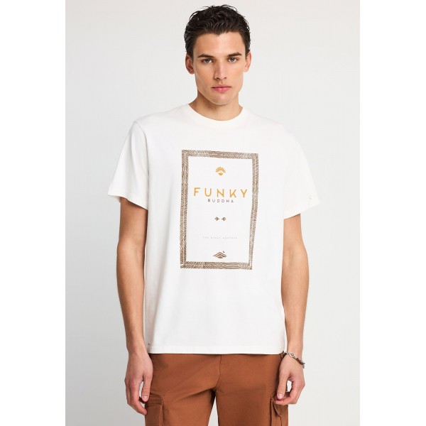 Funky Buddha Ανδρική Μπλούζα Κοντό Μανίκι Και Τύπωμα (FBM013-044-04-OFF-WHITE)