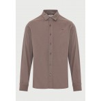 Funky Buddha The Essentials Ανδρικό Μακρυμάνικο Πουκάμισο Καφέ