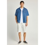 Funky Buddha Ανδρικό Κοντομάνικο Πουκάμισο Μπλε