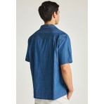 Funky Buddha Ανδρικό Κοντομάνικο Πουκάμισο Μπλε