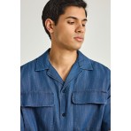 Funky Buddha Ανδρικό Κοντομάνικο Πουκάμισο Μπλε