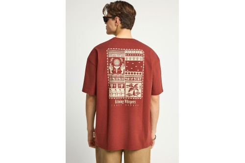 Funky Buddha Print On The Back Oversized T-Shirt Ανδρικό (FBM013-055-04-HENNA-BROWN)