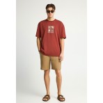 Funky Buddha Ανδρικό Κοντομάνικο T-Shirt Κεραμιδί, Μπεζ