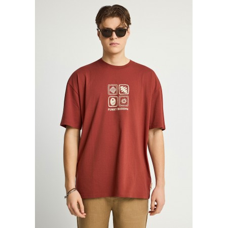 Funky Buddha Ανδρικό Κοντομάνικο T-Shirt Κεραμιδί, Μπεζ
