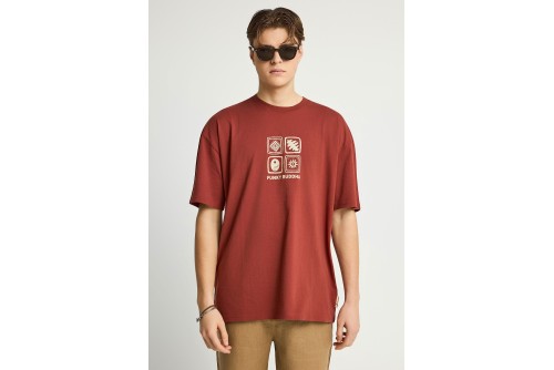 Funky Buddha Print On The Back Oversized T-Shirt Ανδρικό (FBM013-055-04-HENNA-BROWN)