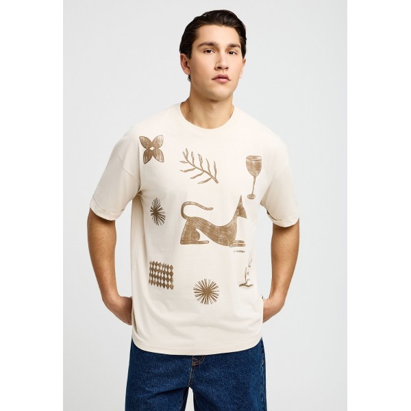 Funky Buddha T-Shirt Με Τύπωμα (FBM013-057-04-CLOUD-CREAM)
