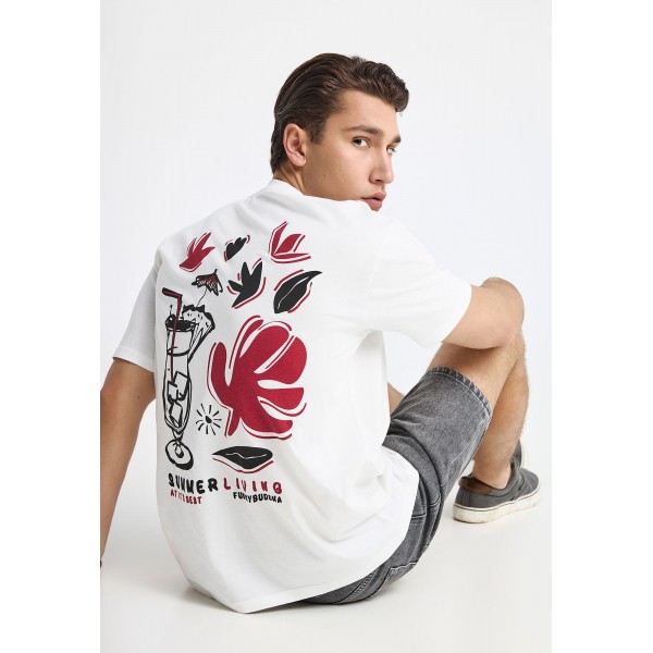 Funky Buddha Ανδρική Μπλούζα Κοντό Μανίκι Και Τύπωμα (FBM013-088-04-OFF-WHITE)