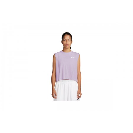 Nike Sportswear Club Γυναικεία Αμάνικη Crop Top Μπλούζα Λιλά