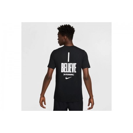 Nike Dri-FIT Running Ανδρικό Κοντομάνικο T-Shirt Μαύρο