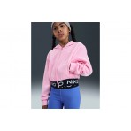 Nike Pro Fleece Dri-FIT Παιδική Cropped Ζακέτα με Κουκούλα Ροζ, Μαύρη