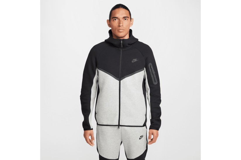Nike Tech Fleece Windrunner Ανδρική Ζακέτα με Κουκούλα Μαύρη, Γκρι