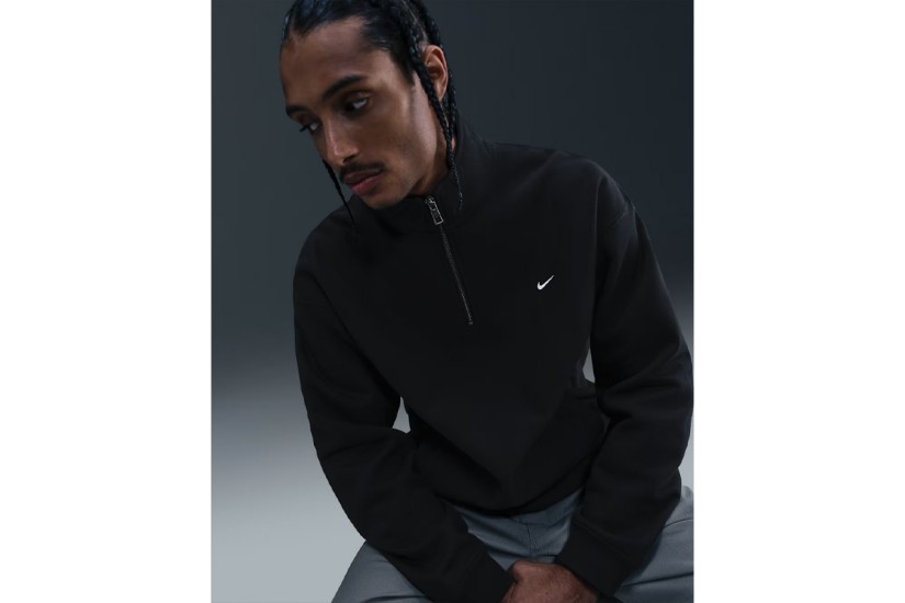Nike Solo Swoosh Fleece Ανδρική Μακρυμάνικη Μπλούζα με Φερμουάρ Μαύρη