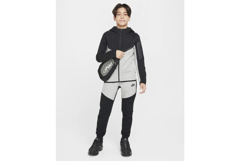 Nike Sportswear Tech Fleece Παιδική Ζακέτα με Κουκούλα Γκρι, Μαύρη