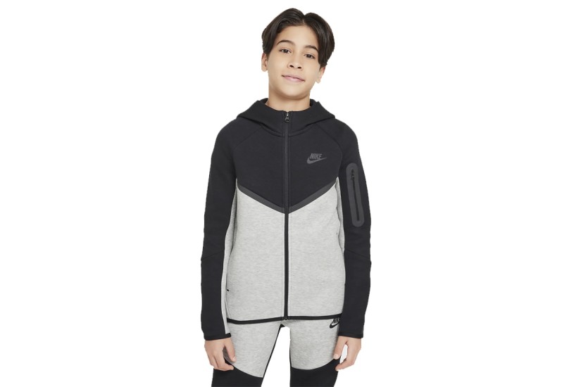 Nike Sportswear Tech Fleece Παιδική Ζακέτα με Κουκούλα Γκρι, Μαύρη