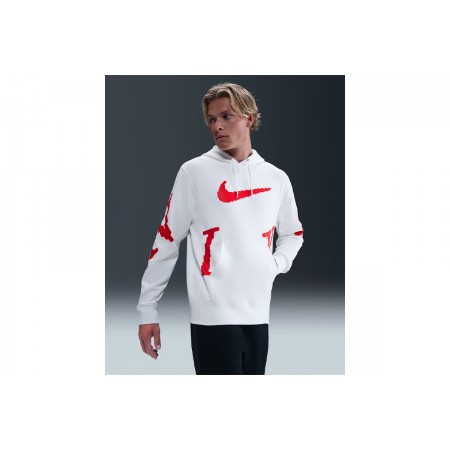 Nike Sportswear Club Fleece Ανδρικό Φούτερ με Κουκούλα Λευκό, Κόκκινο