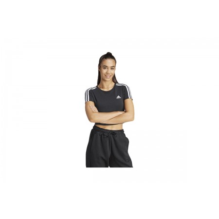 Adidas Performance Γυναικεία Κοντομάνικη Crop Top Μπλούζα Μαύρη
