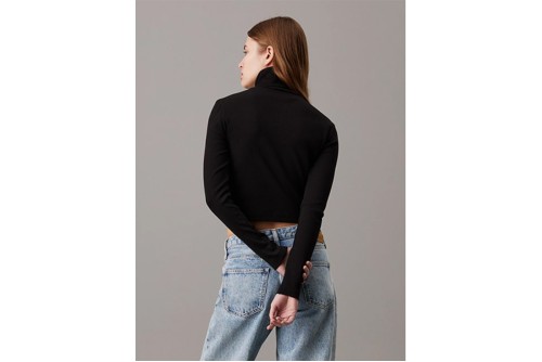 Calvin Klein Slim Ribbed Cotton Roll  Μπλούζα Με Ψηλό Λαιμό Γυναικεία (J20J224196 BEH)
