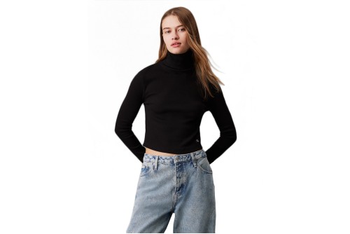 Calvin Klein Slim Ribbed Cotton Roll  Μπλούζα Με Ψηλό Λαιμό Γυναικεία (J20J224196 BEH)