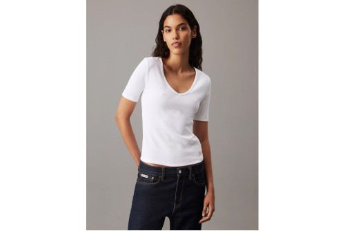 Calvin Klein Slim Ribbed V-Neck T-Shirt Γυναικείο (J20J224455 YAF)