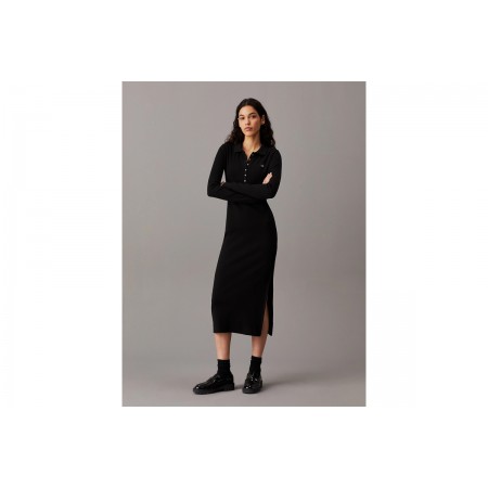 Calvin Klein Γυναικείο Midi Φόρεμα με Γιακά Polo Μαύρο