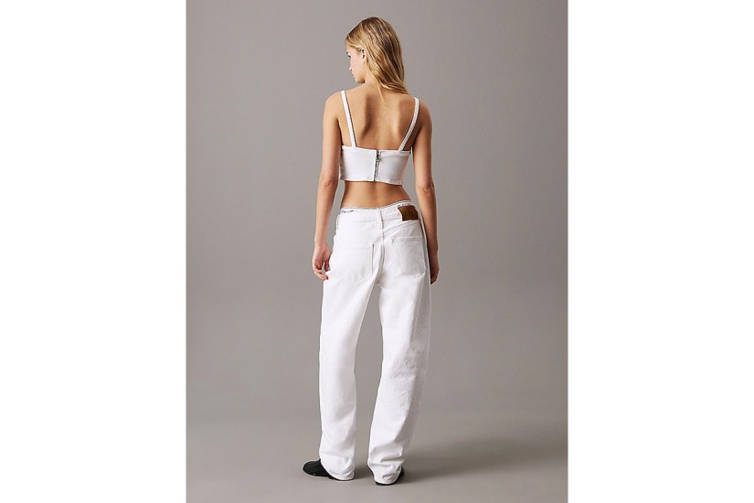 Calvin Klein Denim Γυναικείο Αμάνικο Crop Top Λευκό