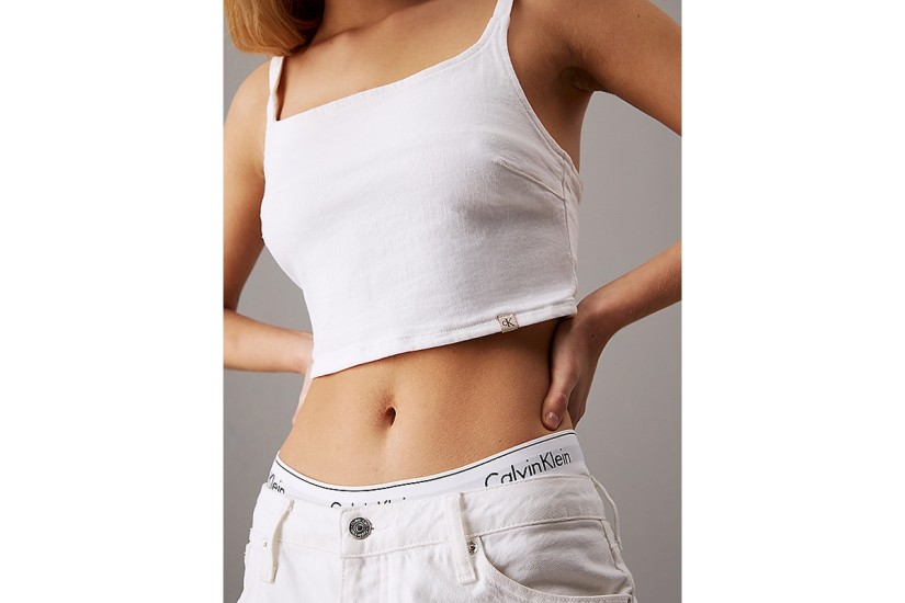 Calvin Klein Denim Γυναικείο Αμάνικο Crop Top Λευκό