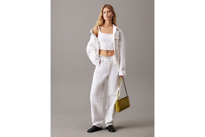 Calvin Klein Denim Γυναικείο Αμάνικο Crop Top Λευκό